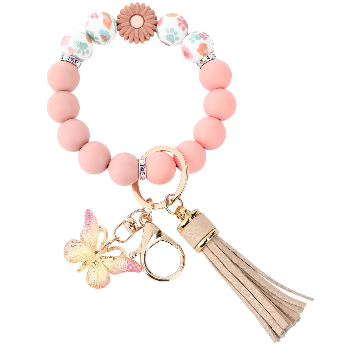 Cute  Daisy Silicone Beads and Butterfly Pendant Suitable for Women's Car Keychains