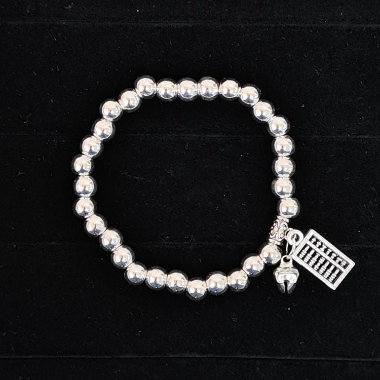 Beaded Lucky Cat Bracelet, Silver-Plated Bracelet with Round Beads, Elastic Cord Handmade Beaded Bracelet from Yunnan, Guizhou, and Sichuan, Auspicious Elephant Bell