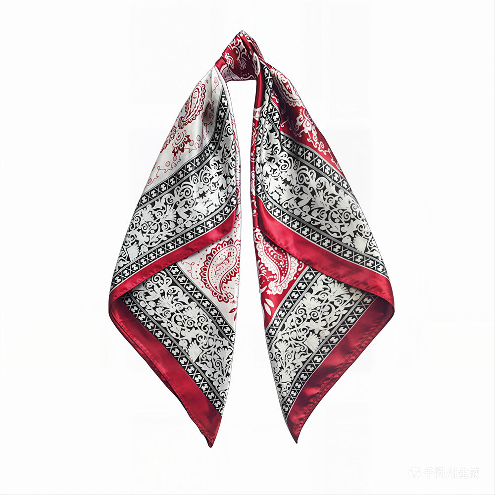 90cm Paisley Silk Scarf for Women, Trendy and Versatile, European and American Style, Imitation Silk Paisley Headscarf Wholesale