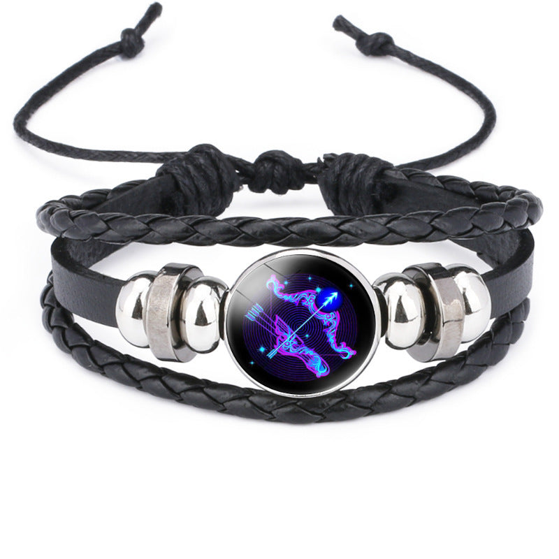 Twelve Zodiac Signs Beaded Handmade Leather Bracelet, New Cross-Border Accessory, In-Stock Wholesale from Yiwu Jewelry Factory