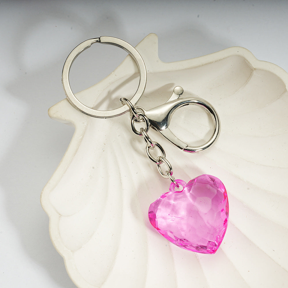 Transparent Heart-Shaped Imitation Crystal Acrylic Peach Heart Pendant Keychain Heart-Shaped Bag Charm