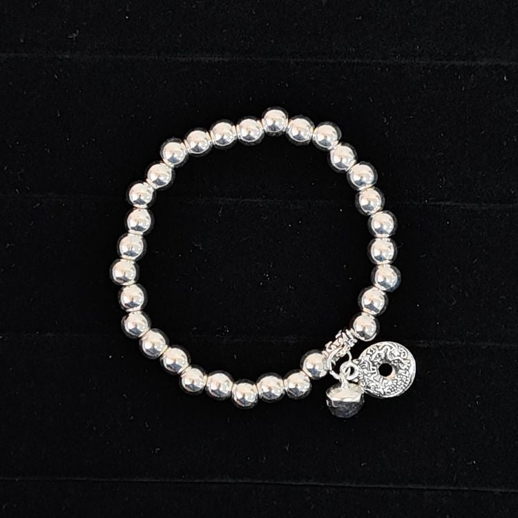 Beaded Lucky Cat Bracelet, Silver-Plated Bracelet with Round Beads, Elastic Cord Handmade Beaded Bracelet from Yunnan, Guizhou, and Sichuan, Auspicious Elephant Bell