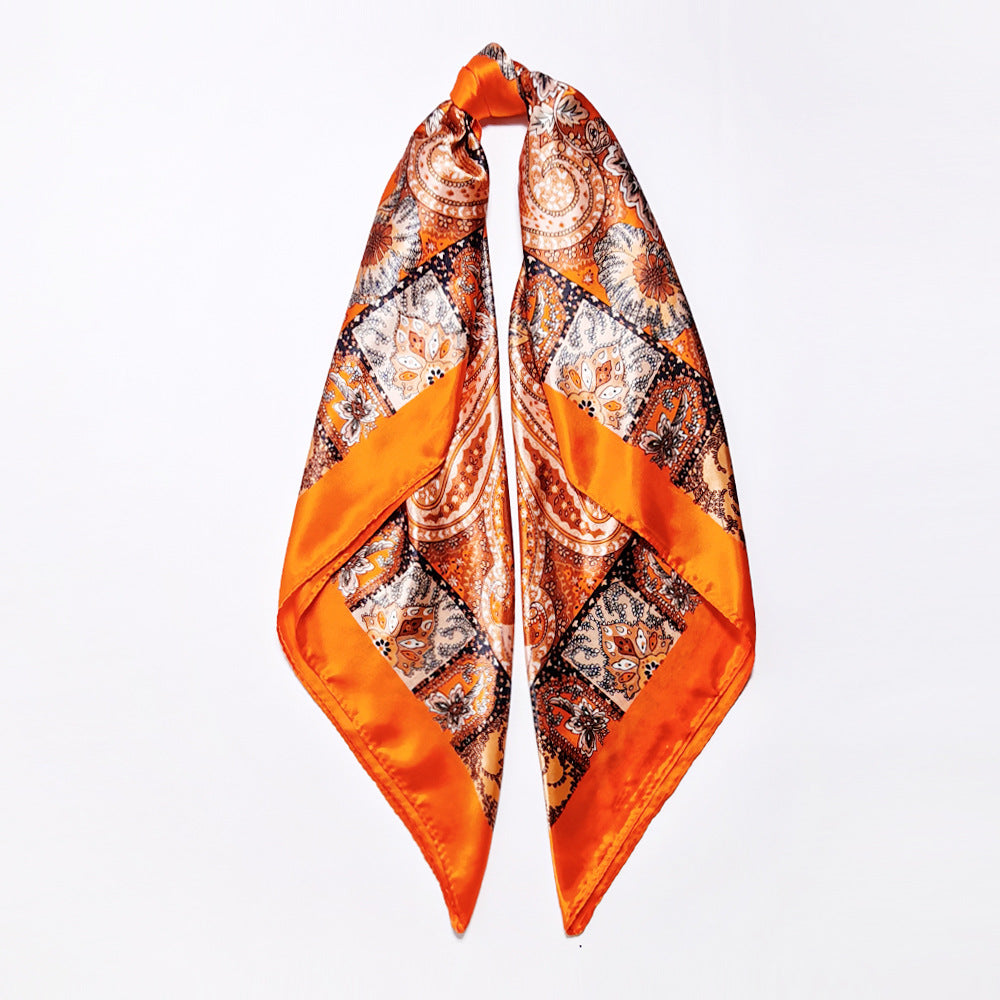 90cm Paisley Silk Scarf for Women, Trendy and Versatile, European and American Style, Imitation Silk Paisley Headscarf Wholesale
