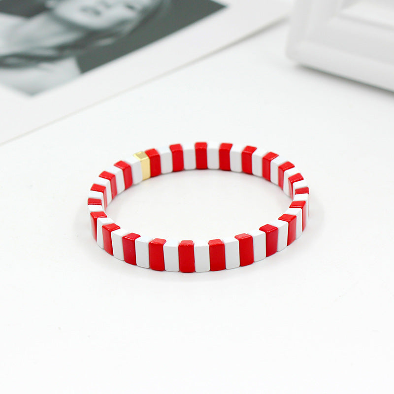 European and American ins Fashion Enamel Bracelet Bohemian Macaron Color-block Paint Stretch Bracelet for Men and Women