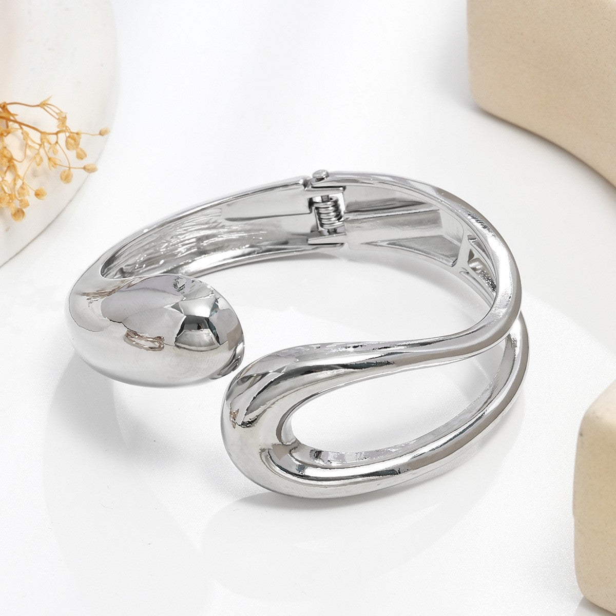 European and American Cross-Border Popular Bracelets Ins Normcore Asymmetrical Wave Pattern Bracelets Metal Glossy Bracelets Women's Jewelry