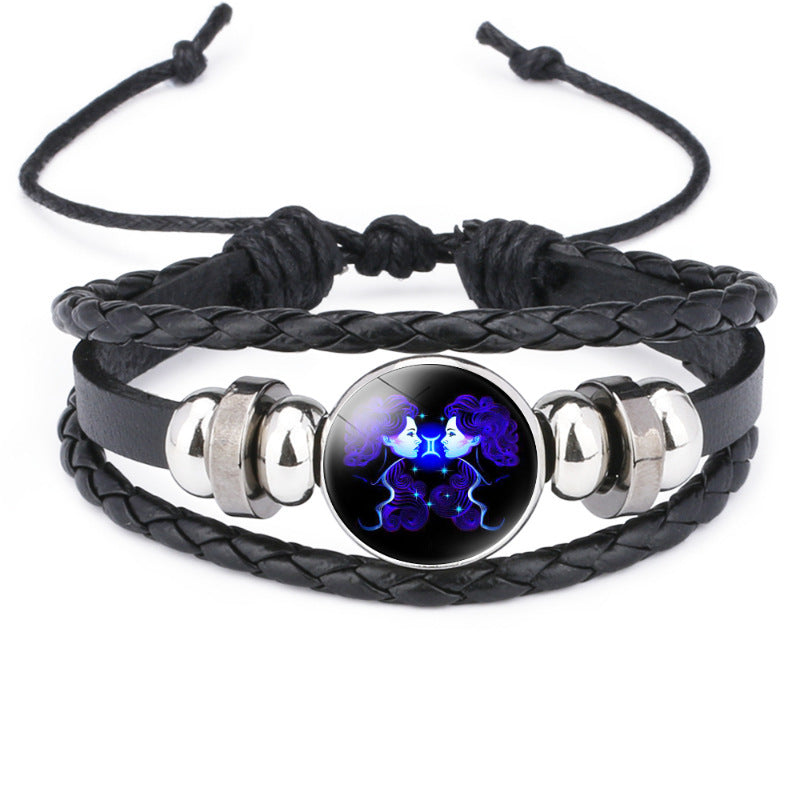 Twelve Zodiac Signs Beaded Handmade Leather Bracelet, New Cross-Border Accessory, In-Stock Wholesale from Yiwu Jewelry Factory