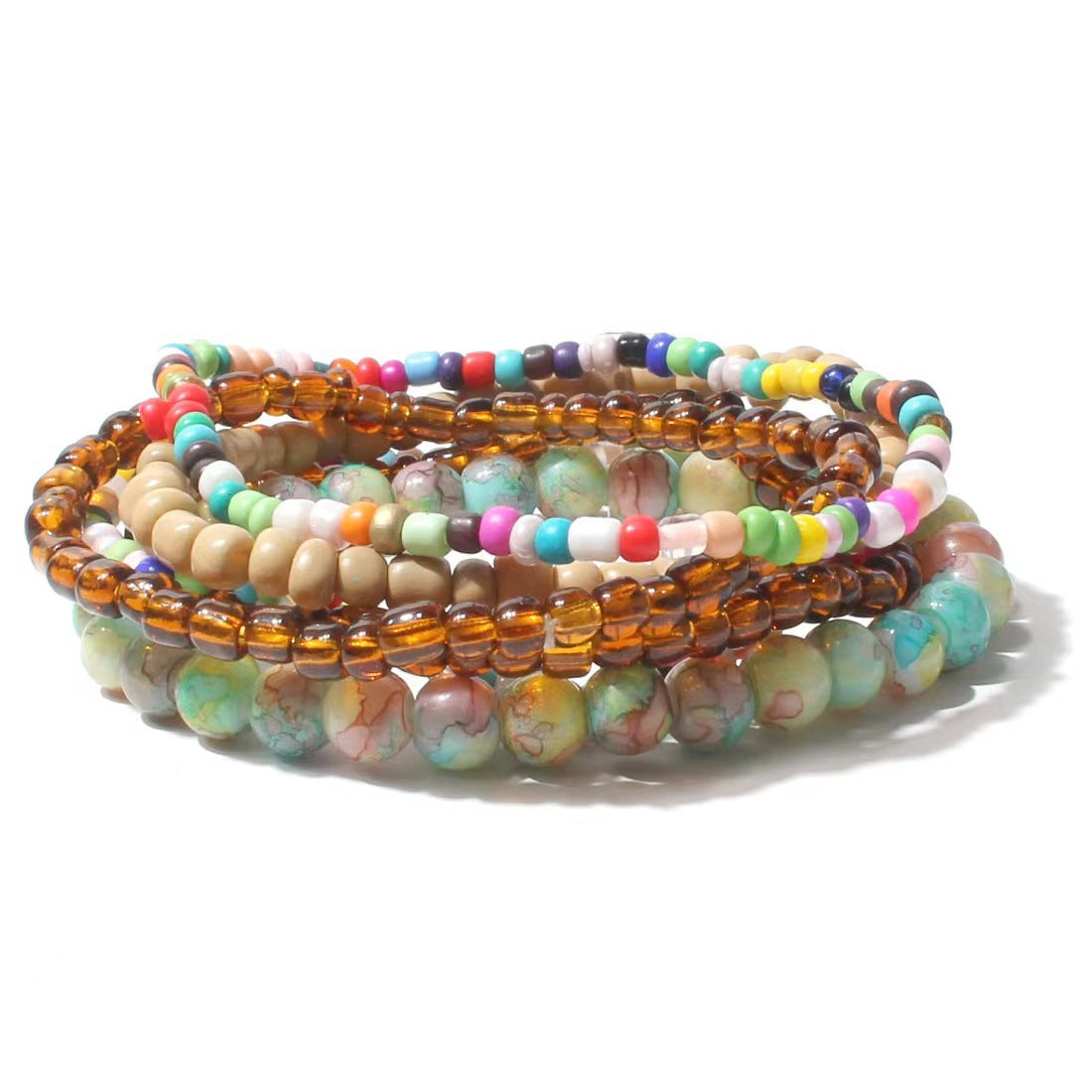 Vacation-Style Handmade Beaded Multi-Layered Seed Bead and Glass Mix-And-Match Stackable Jewelry Bracelets Wholesale