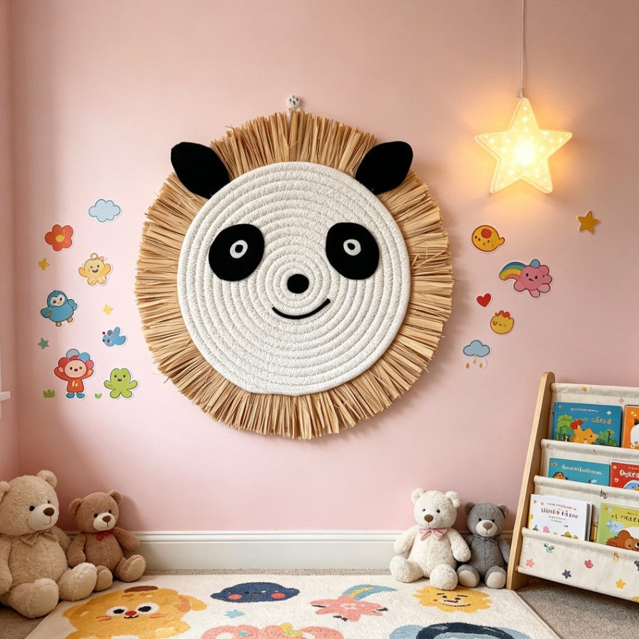 Nordic Woven Cartoon Small Lion, Tiger, Panda Scarecrow Home Wall Decoration Children's Room