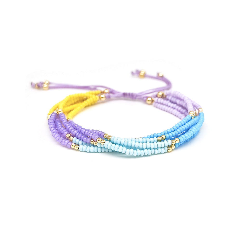 Multi-Layer Stacked Macron Color Millet Beads Ultra-Fine Beaded Bracelet Ins Bohemian Style Girls Friendship Bracelet
