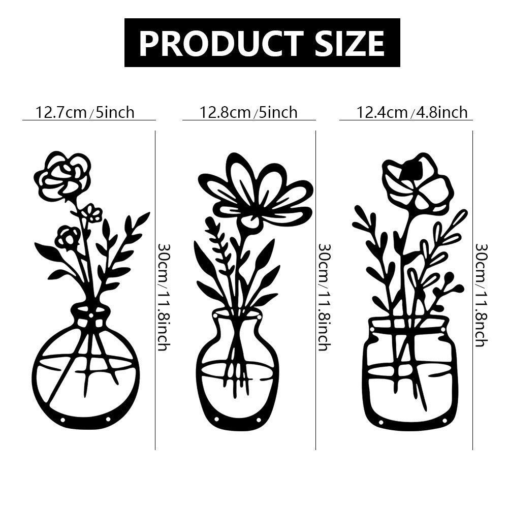 Amazon Three-Piece Metal Flower Wall Decoration Flower Home Bedroom Iron Painting Metal Vase Wall Hanging