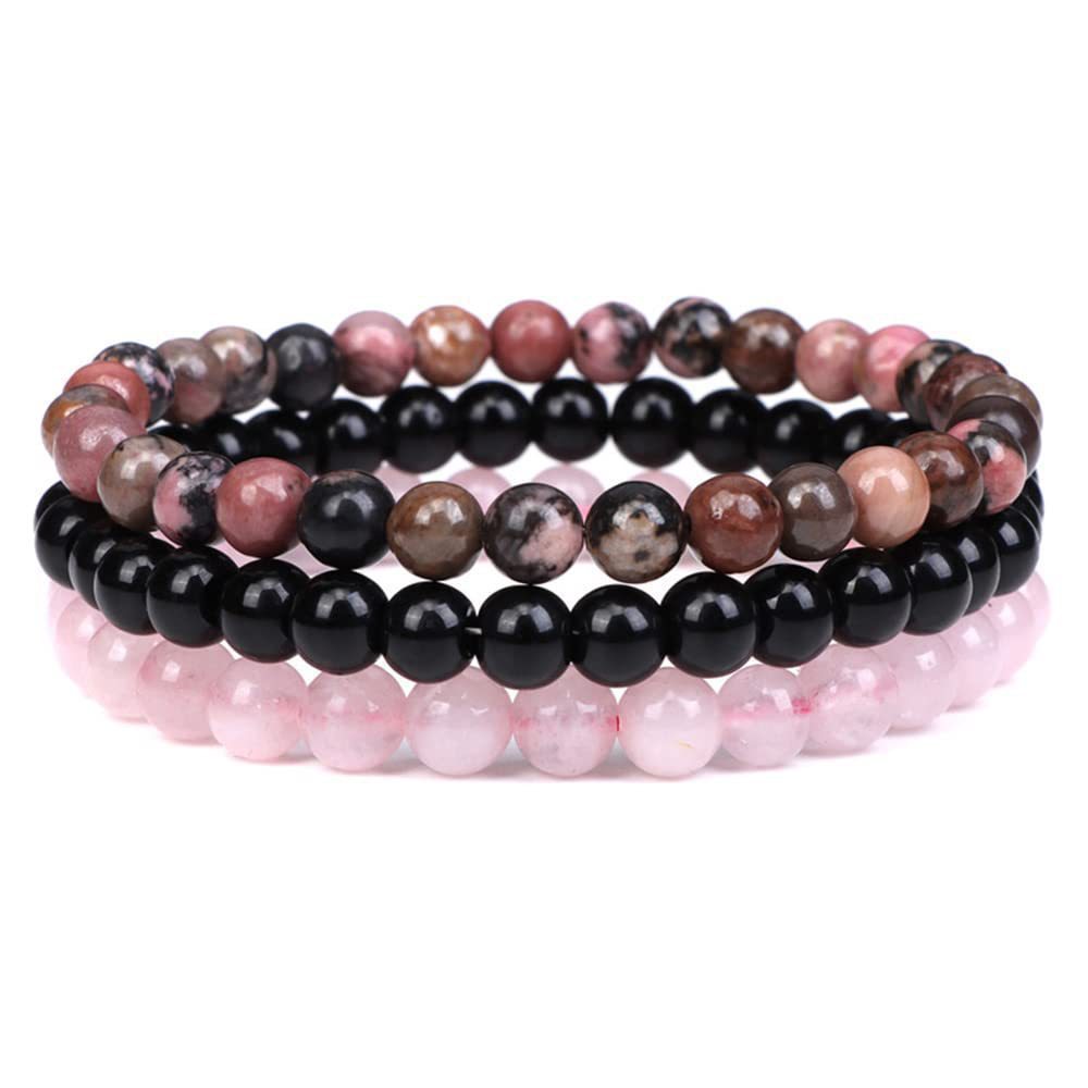 New European and American Trendy Jewelry: Gravel Bead Bracelet, Pink Crystal, Tiger Eye, Agate Stone Combination Set, Elastic Bracelet