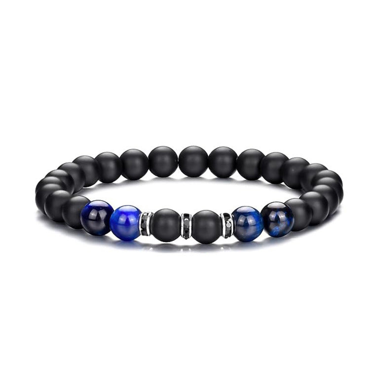 Popular Amazon European and American Men's Fashion Set, Stylish Tiger Eye Volcanic Stone Bracelet, White Pine Snowflake Bracelet, Versatile Accessories