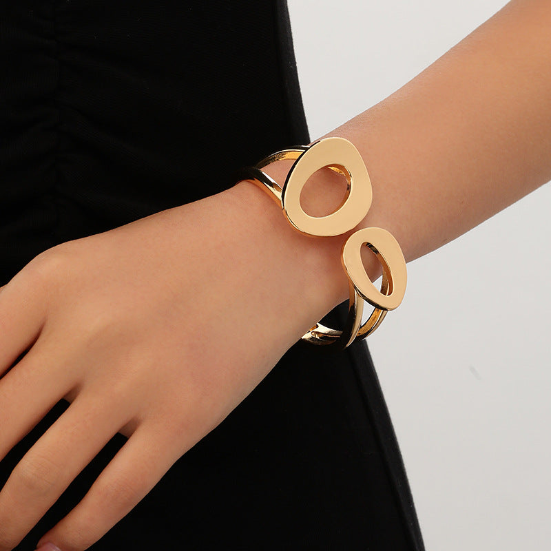 European and American Cross-Border Popular Bracelets Ins Normcore Asymmetrical Wave Pattern Bracelets Metal Glossy Bracelets Women's Jewelry