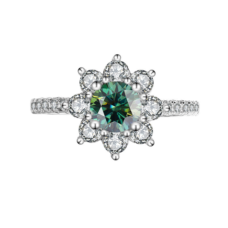 Sterling Silver 925 Moissanite Ring for Women, Silver Ring with Flower Design, Diamond Ring, Tiktok Live Streaming, Real Diamond Supply, Dropshipping, Light Luxury