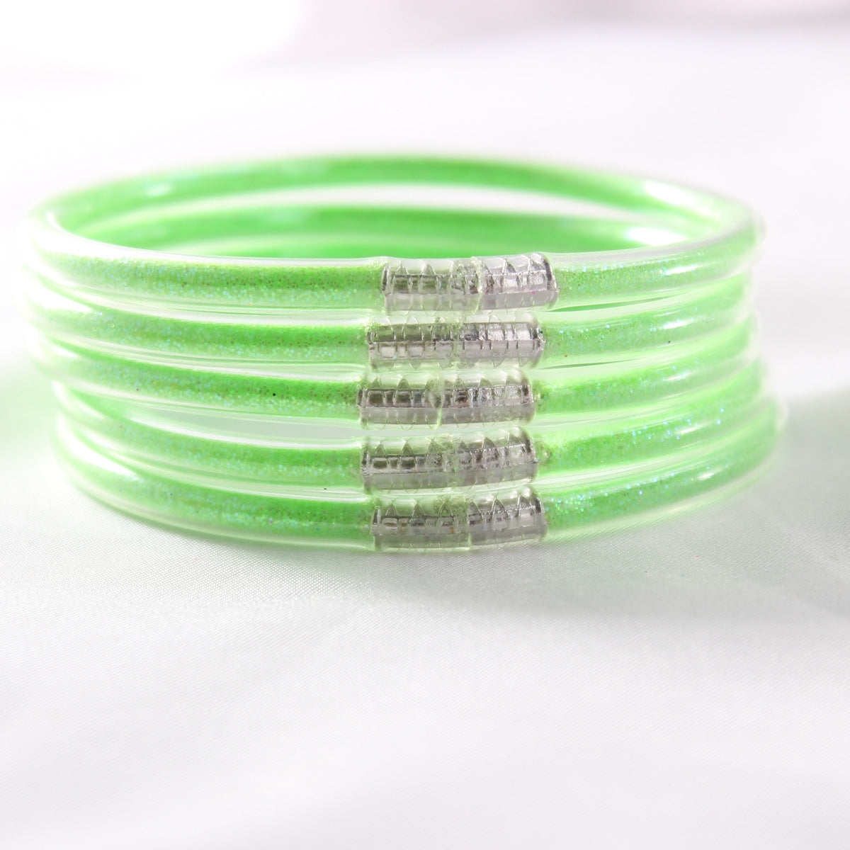 5-Layer Transparent Silicone Tube Pvc Gold Powder Bracelet with Silver Stopper Style Jelly Bangle Women's Bracelet Mixed Batch