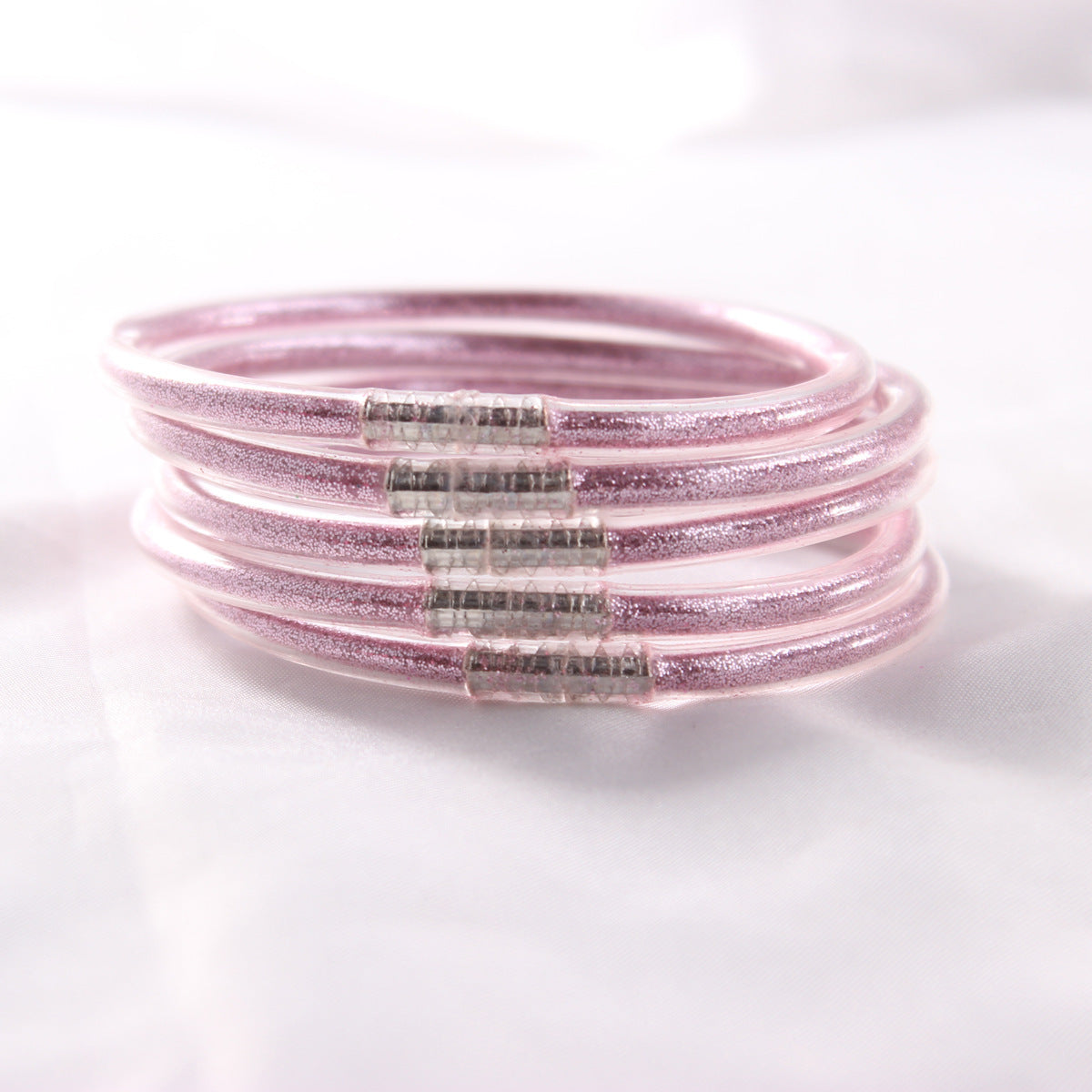 5-Layer Transparent Silicone Tube Pvc Gold Powder Bracelet with Silver Stopper Style Jelly Bangle Women's Bracelet Mixed Batch