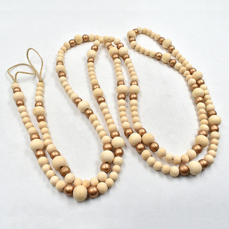 Cross-Border New Raw Wood Hemp Rope Beaded Ornaments American Pastoral Style Wooden Beads Home Christmas Decoration Pendant