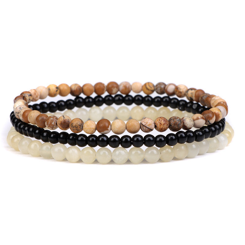 4mm Natural Rose Quartz Bracelet for Women, Retro Simple Elastic Rope Set Combination Jewelry Bracelet Hot Sale