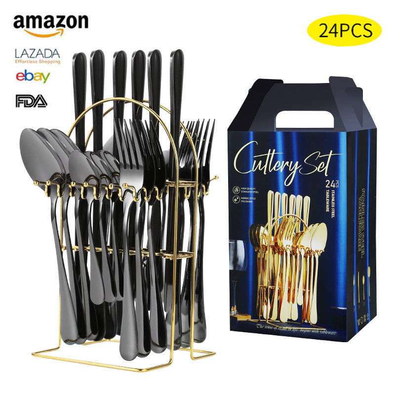 Stainless Steel Amazon 1010 Cutlery Set 24-Piece Gift Box Western Steak Knife, Fork, Spoon Gift Set
