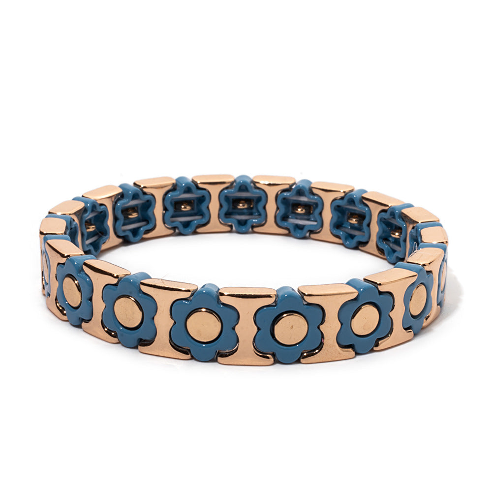 European and American enamel adjustable elastic bracelet for women, summer niche high-end enamel floral bracelet vintage