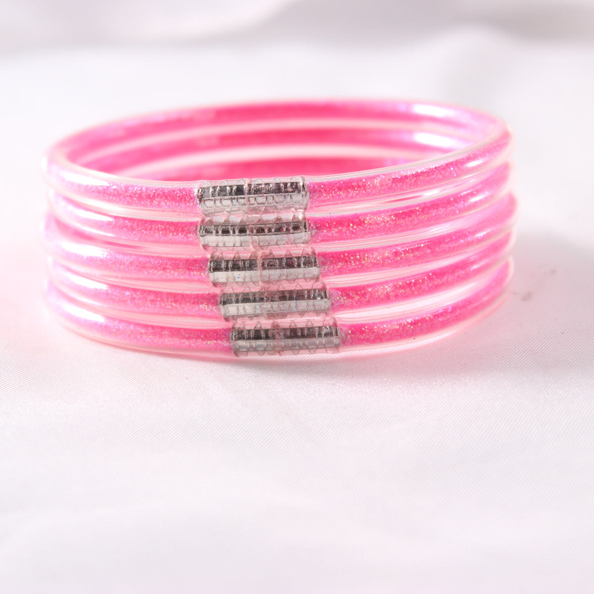 5-Layer Transparent Silicone Tube Pvc Gold Powder Bracelet with Silver Stopper Style Jelly Bangle Women's Bracelet Mixed Batch