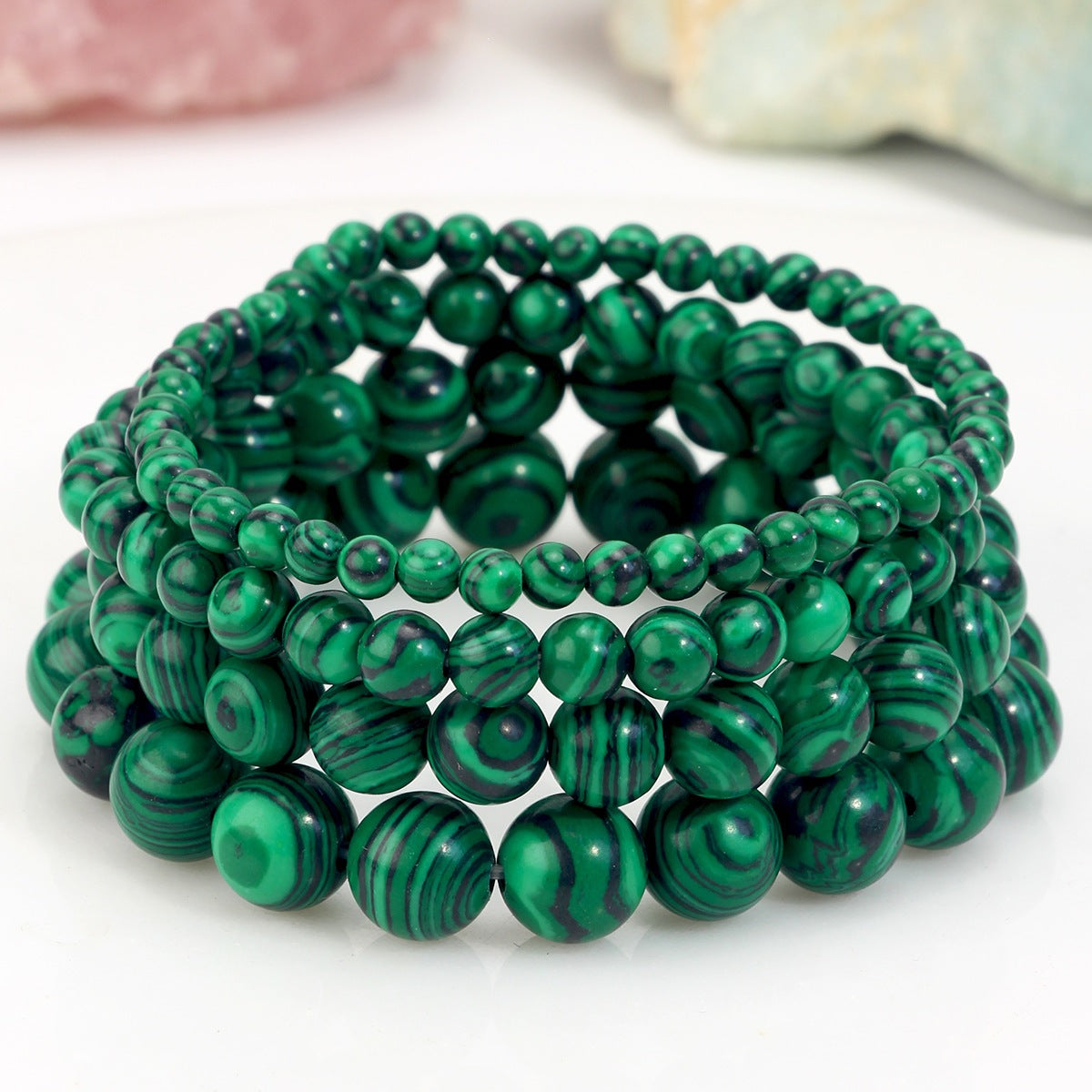 European and American Hot-Selling Handmade Natural Stone Beaded Bracelets for Men and Women, Tourmaline Pink Crystal Elastic Bracelets, Cross-Border Jewelry