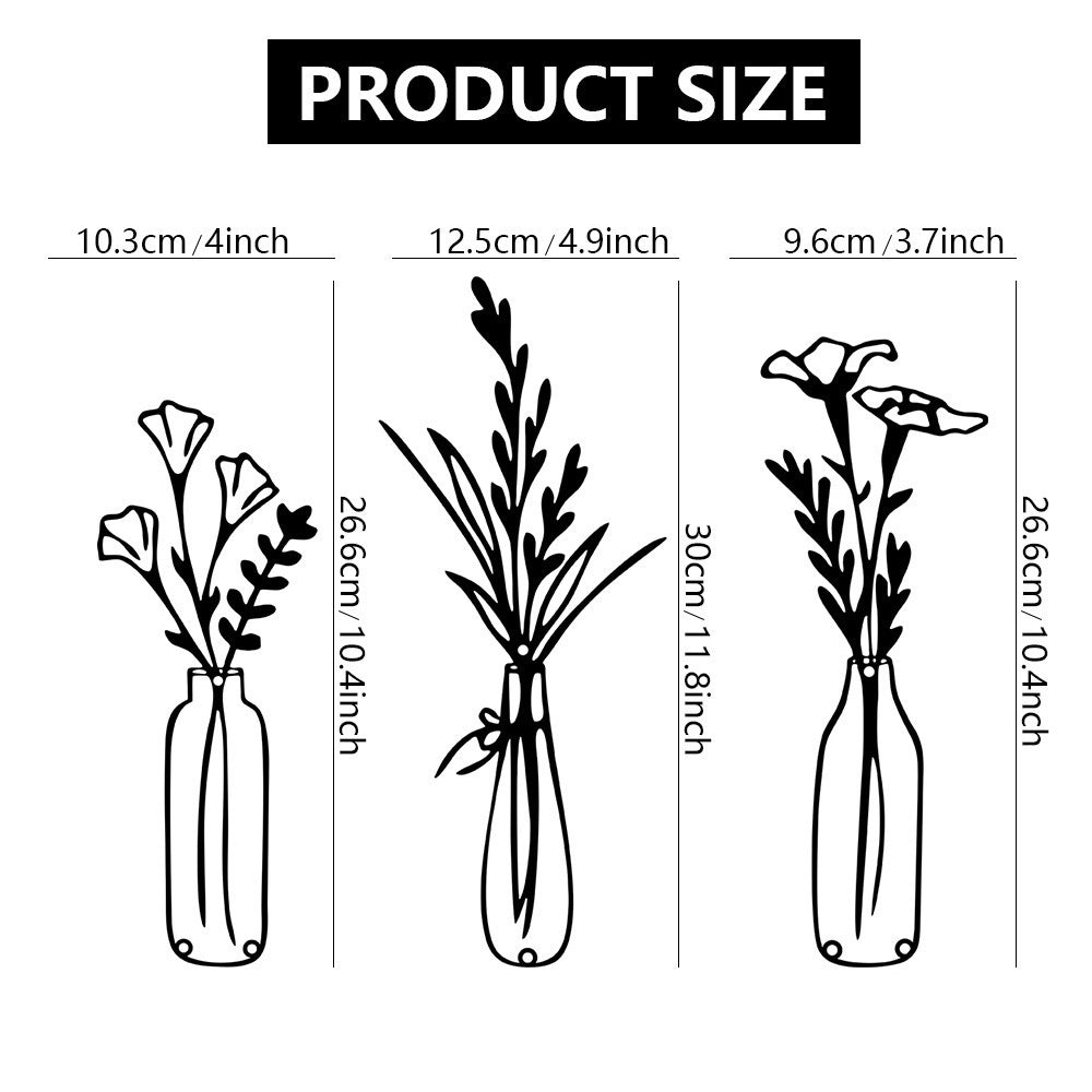 Amazon Three-Piece Metal Flower Wall Decoration Flower Home Bedroom Iron Painting Metal Vase Wall Hanging