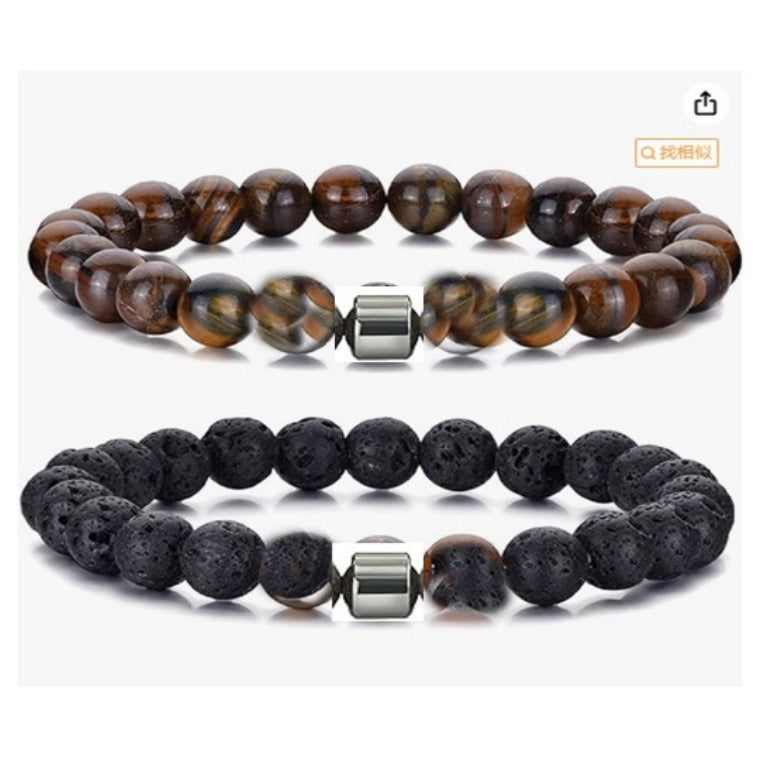 Popular Amazon European and American Men's Fashion Set, Stylish Tiger Eye Volcanic Stone Bracelet, White Pine Snowflake Bracelet, Versatile Accessories