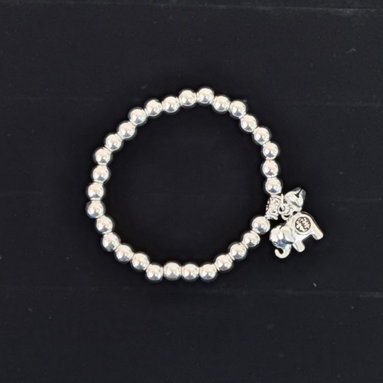 Beaded Lucky Cat Bracelet, Silver-Plated Bracelet with Round Beads, Elastic Cord Handmade Beaded Bracelet from Yunnan, Guizhou, and Sichuan, Auspicious Elephant Bell