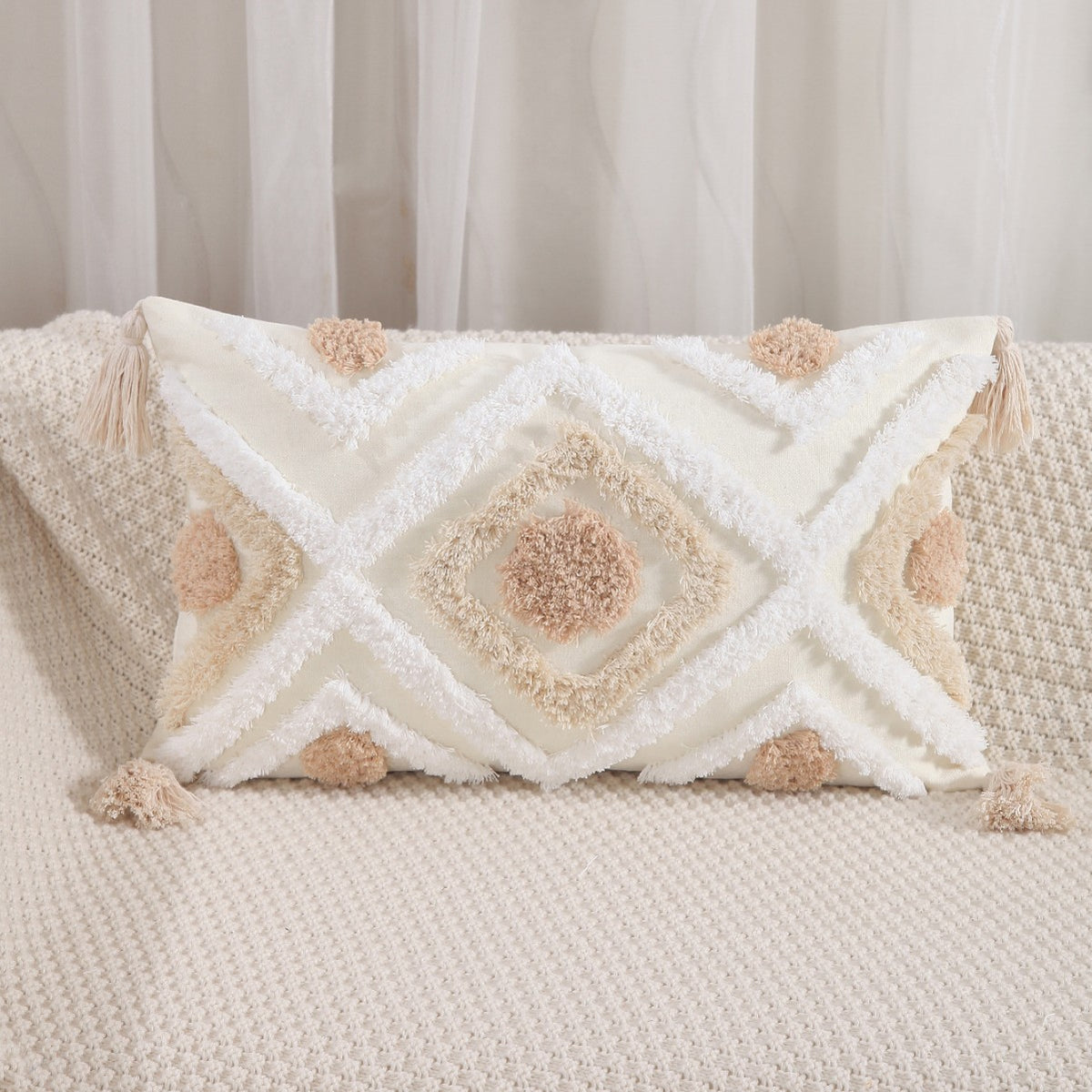Amazon New Bohemian Geometric Tufted Pillow Case Home Tassel Cushion Homestay Simple Waist Pillow