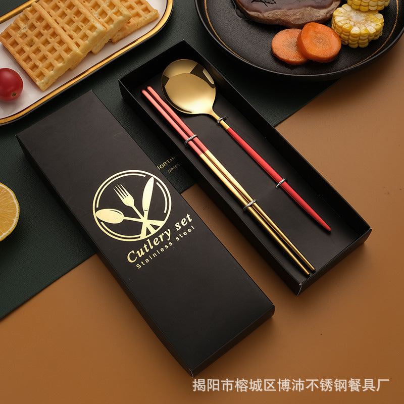 Stainless Steel Tableware Gift Box suit Portuguese Steak Knife and Fork Spoon Chopsticks Two-piece Western Tableware Gift Box