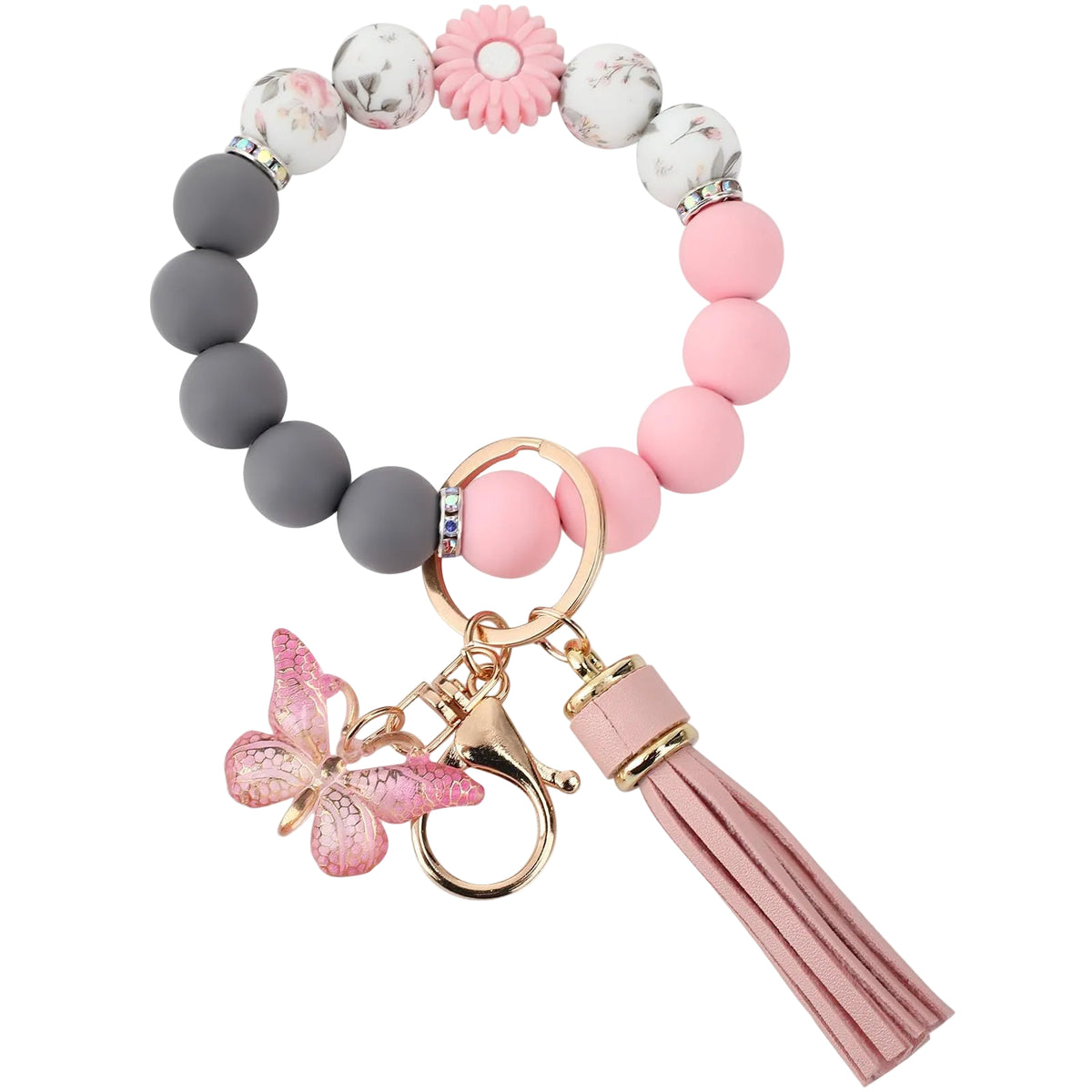 Cute  Daisy Silicone Beads and Butterfly Pendant Suitable for Women's Car Keychains