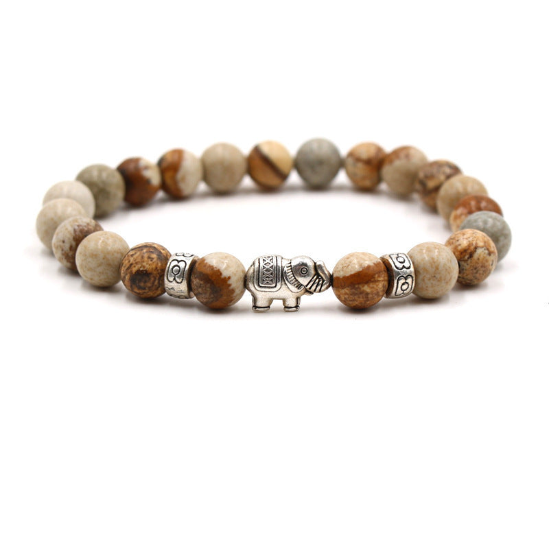 Natural Stone Animal Bracelet for Teenagers, Volcanic Stone, Tiger Eye Stone, White Turquoise, Green Turquoise, Black Frosted Stone, Gold Sand Bracelet