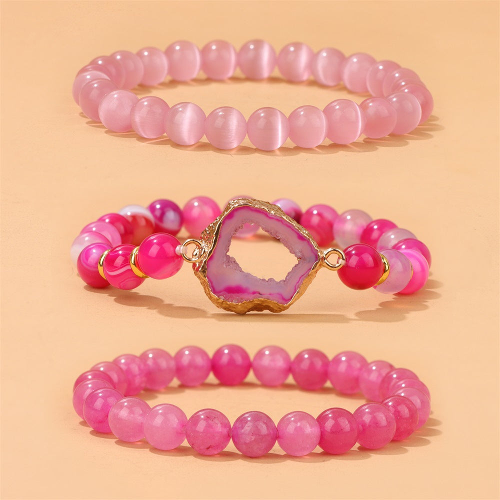 Crystal Cluster Stone Beads Three-Piece Bracelet for Women European and American Cross-Border New Bestie Gift Bracelet Workplace Style