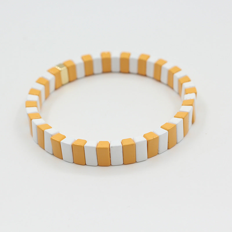 European and American ins Fashion Enamel Bracelet Bohemian Macaron Color-block Paint Stretch Bracelet for Men and Women