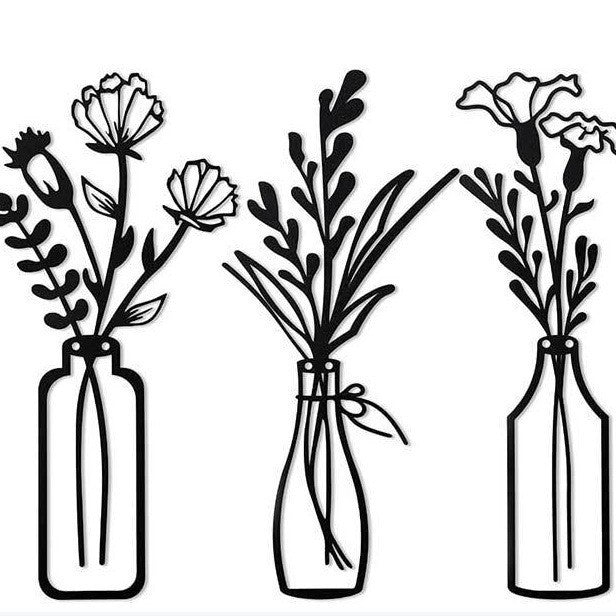 Amazon Three-Piece Metal Flower Wall Decoration Flower Home Bedroom Iron Painting Metal Vase Wall Hanging