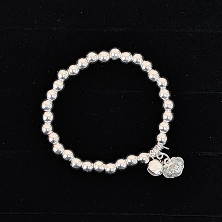 Beaded Lucky Cat Bracelet, Silver-Plated Bracelet with Round Beads, Elastic Cord Handmade Beaded Bracelet from Yunnan, Guizhou, and Sichuan, Auspicious Elephant Bell