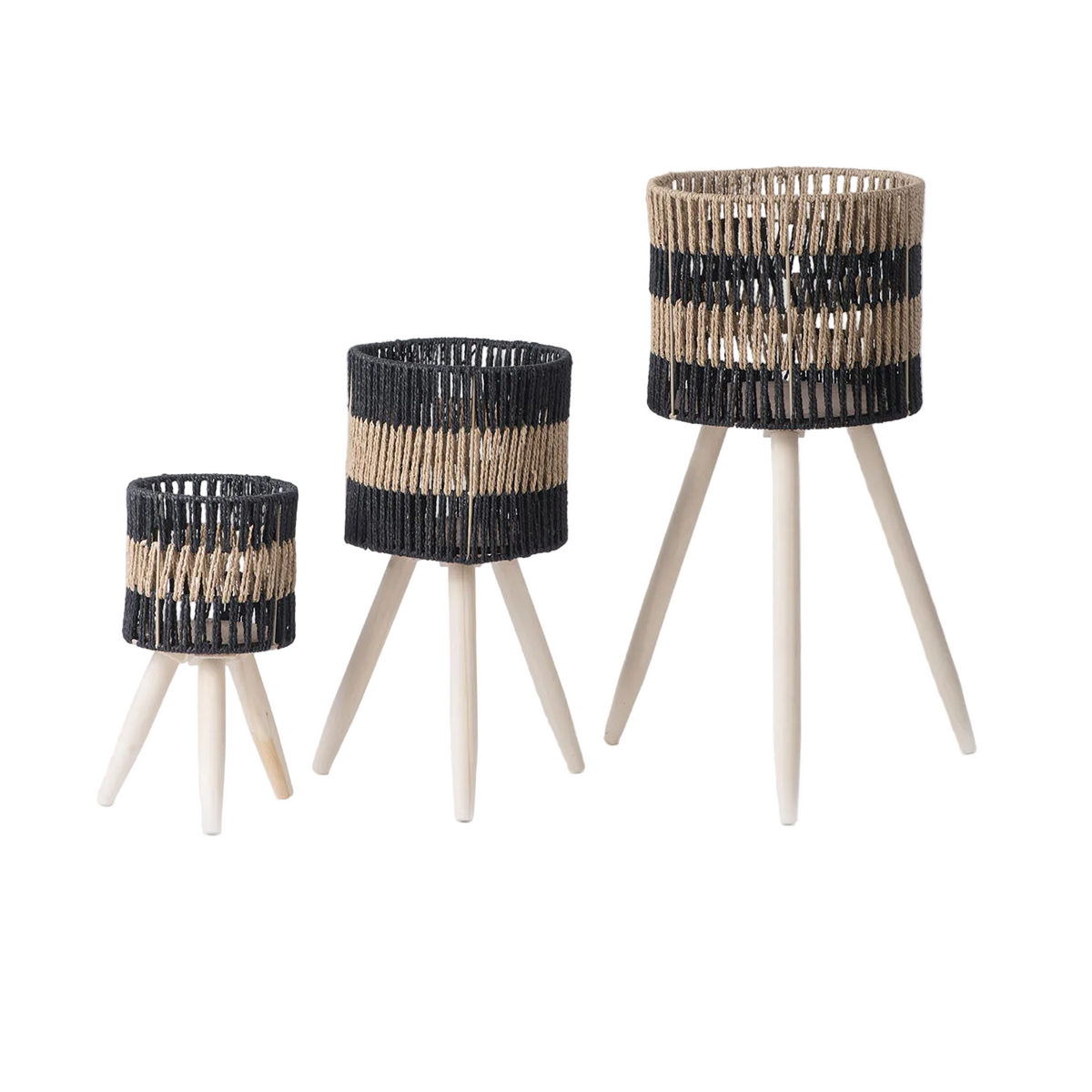 Nordic Style Rattan Flower Pot Indoor Balcony Living Room Plant Green Rose Hand-Woven Wooden High Foot Floor Flower Rack