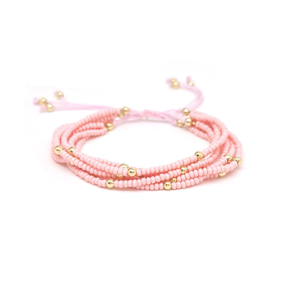 Multi-Layer Stacked Macron Color Millet Beads Ultra-Fine Beaded Bracelet Ins Bohemian Style Girls Friendship Bracelet