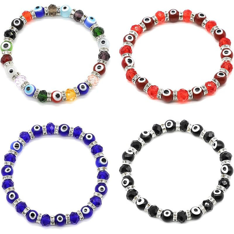 8mm Glass Bead Devil Eye Bracelet Beaded Blue Eye Elastic Rope Bracelet
