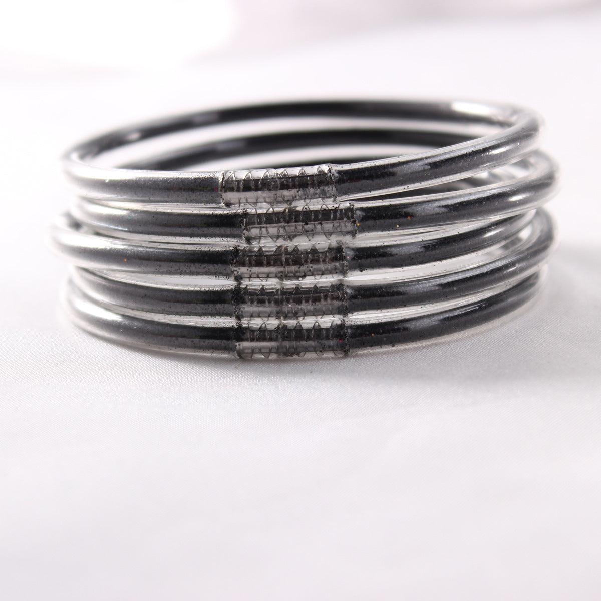 5-Layer Transparent Silicone Tube Pvc Gold Powder Bracelet with Silver Stopper Style Jelly Bangle Women's Bracelet Mixed Batch
