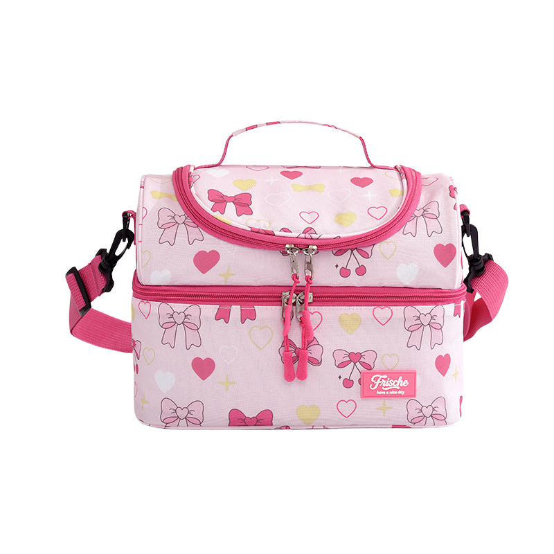 Runhui New Rainbow Double-Layer Lunch Bag Student Portable Lunch Box Bag Office Worker Lunch Bag Outdoor Insulation Bag