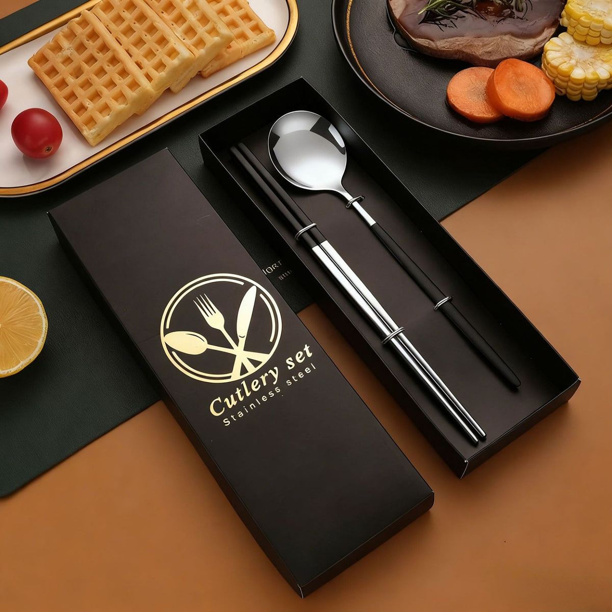 Stainless Steel Tableware Gift Box suit Portuguese Steak Knife and Fork Spoon Chopsticks Two-piece Western Tableware Gift Box