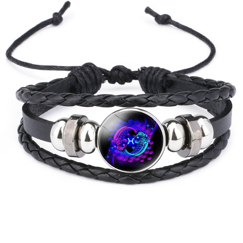 Twelve Zodiac Signs Beaded Handmade Leather Bracelet, New Cross-Border Accessory, In-Stock Wholesale from Yiwu Jewelry Factory