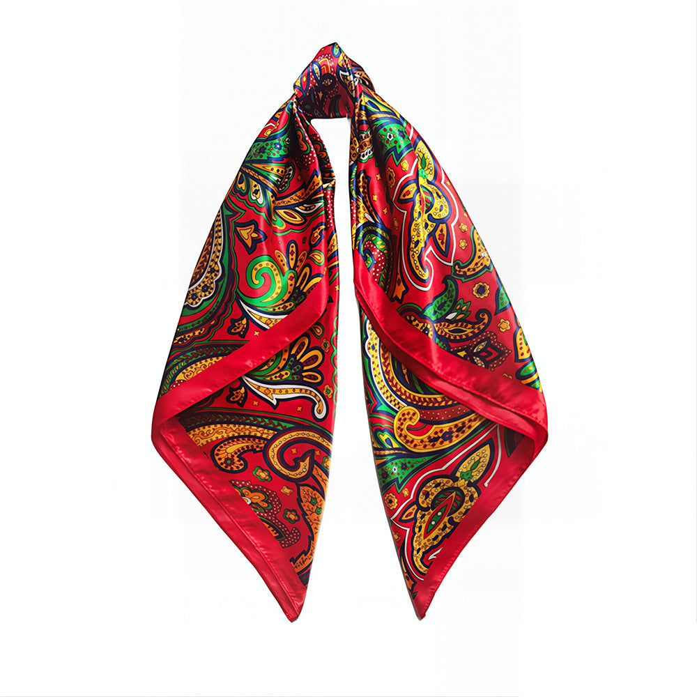 90cm Paisley Silk Scarf for Women, Trendy and Versatile, European and American Style, Imitation Silk Paisley Headscarf Wholesale