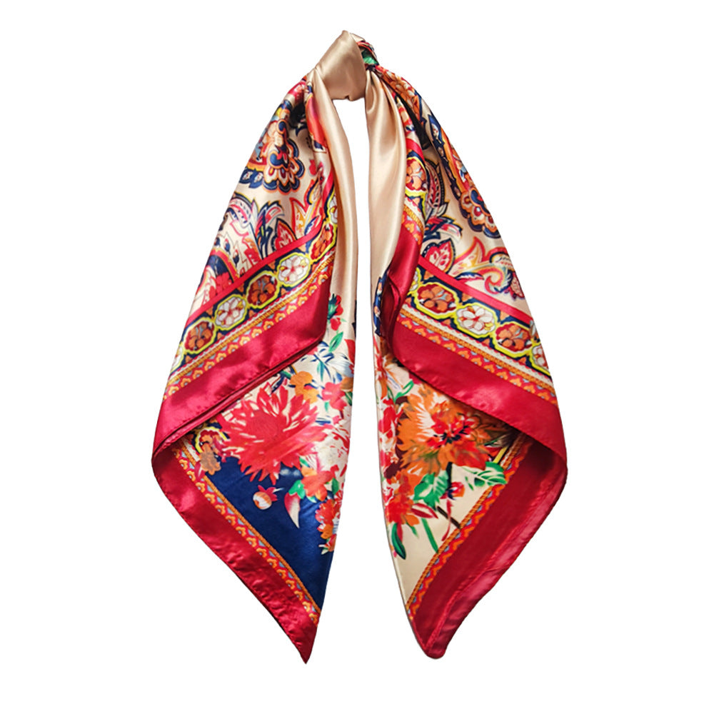 90cm Paisley Silk Scarf for Women, Trendy and Versatile, European and American Style, Imitation Silk Paisley Headscarf Wholesale