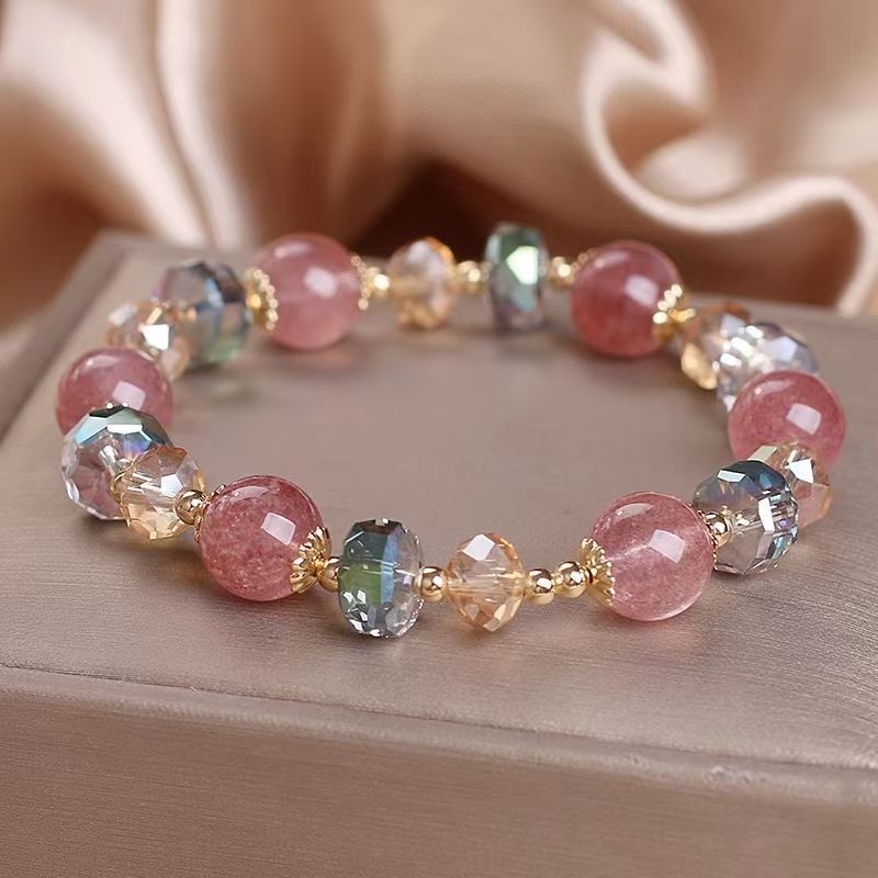 Pink Beauty Strawberry Crystal Pendant Bracelet Women's Bracelet Peach Blossom Zircon Strawberry Crystal Bracelet Ins Style Cute Jewelry Women