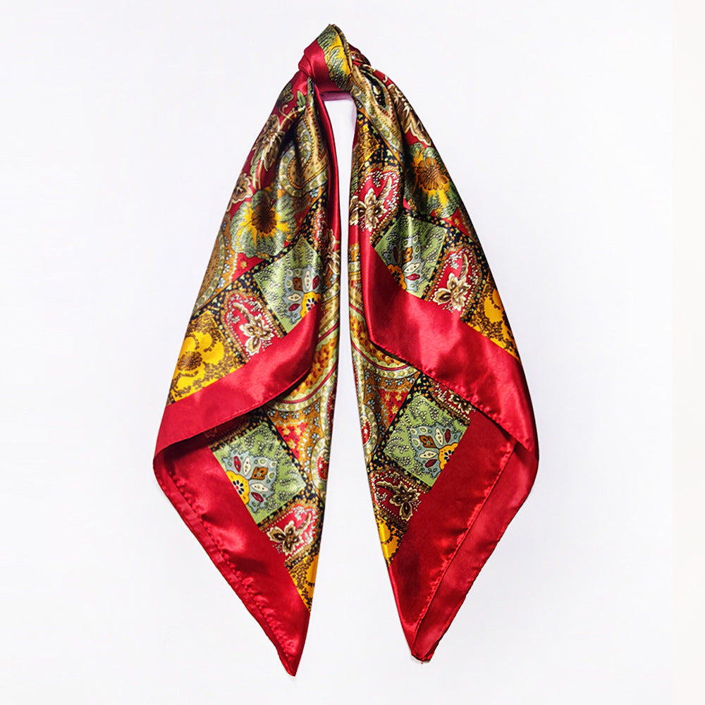 90cm Paisley Silk Scarf for Women, Trendy and Versatile, European and American Style, Imitation Silk Paisley Headscarf Wholesale