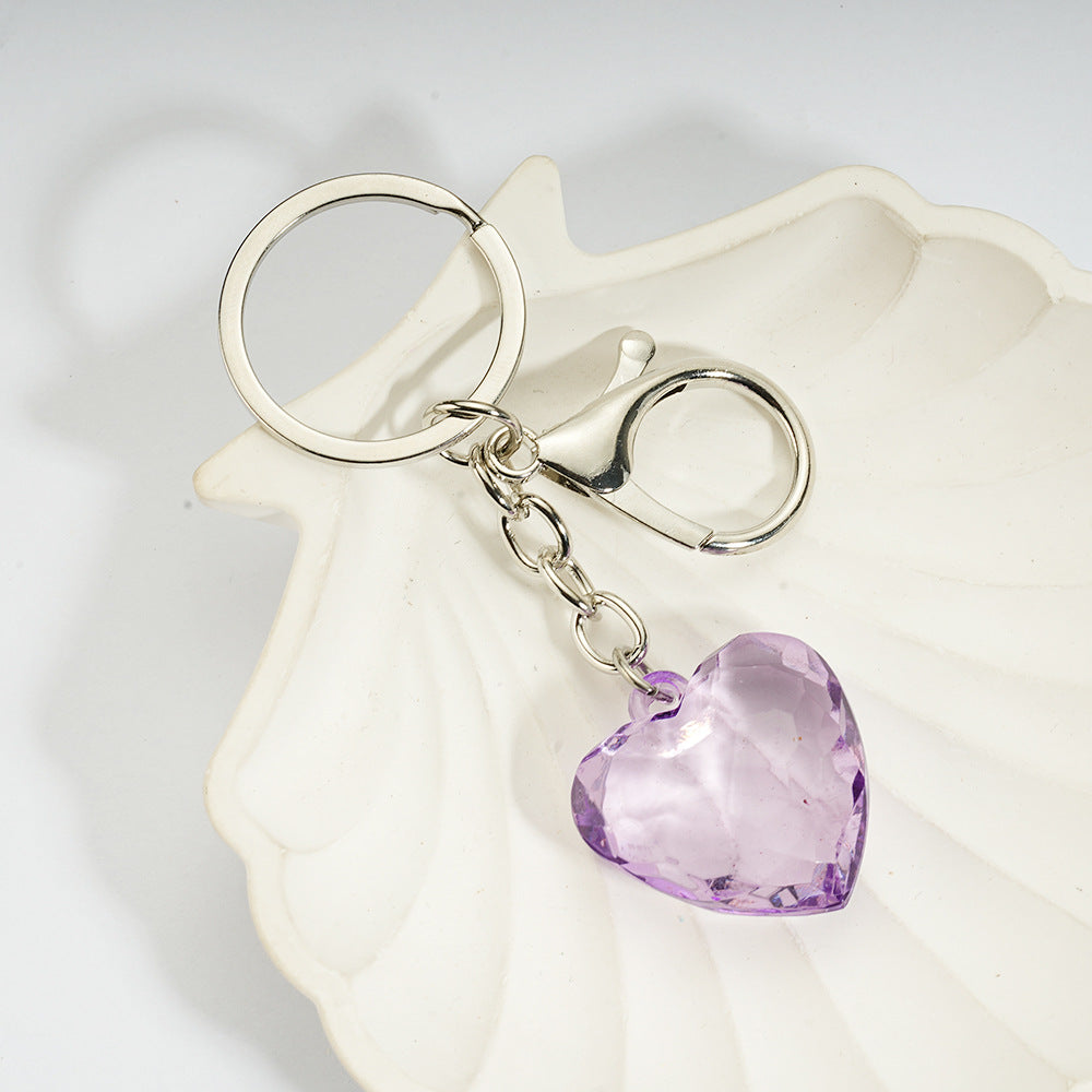 Transparent Heart-Shaped Imitation Crystal Acrylic Peach Heart Pendant Keychain Heart-Shaped Bag Charm