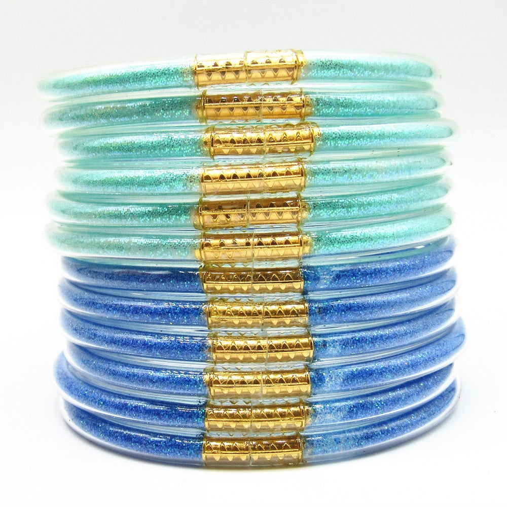 New 12-Layer Pvc Silicone Tube Gold Powder Bracelet Jelly Bangles Bracelet Women's Bracelet Mixed
